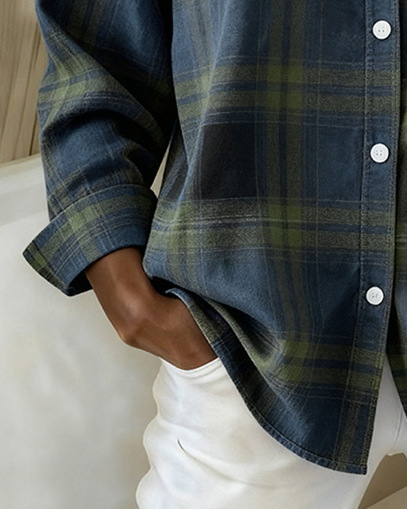Women's Cotton Blend Checked Overshirt Jacket | Notch Lapel, Regular Fit, Buckle Detail | Stylish Smart Casual Layer for Work