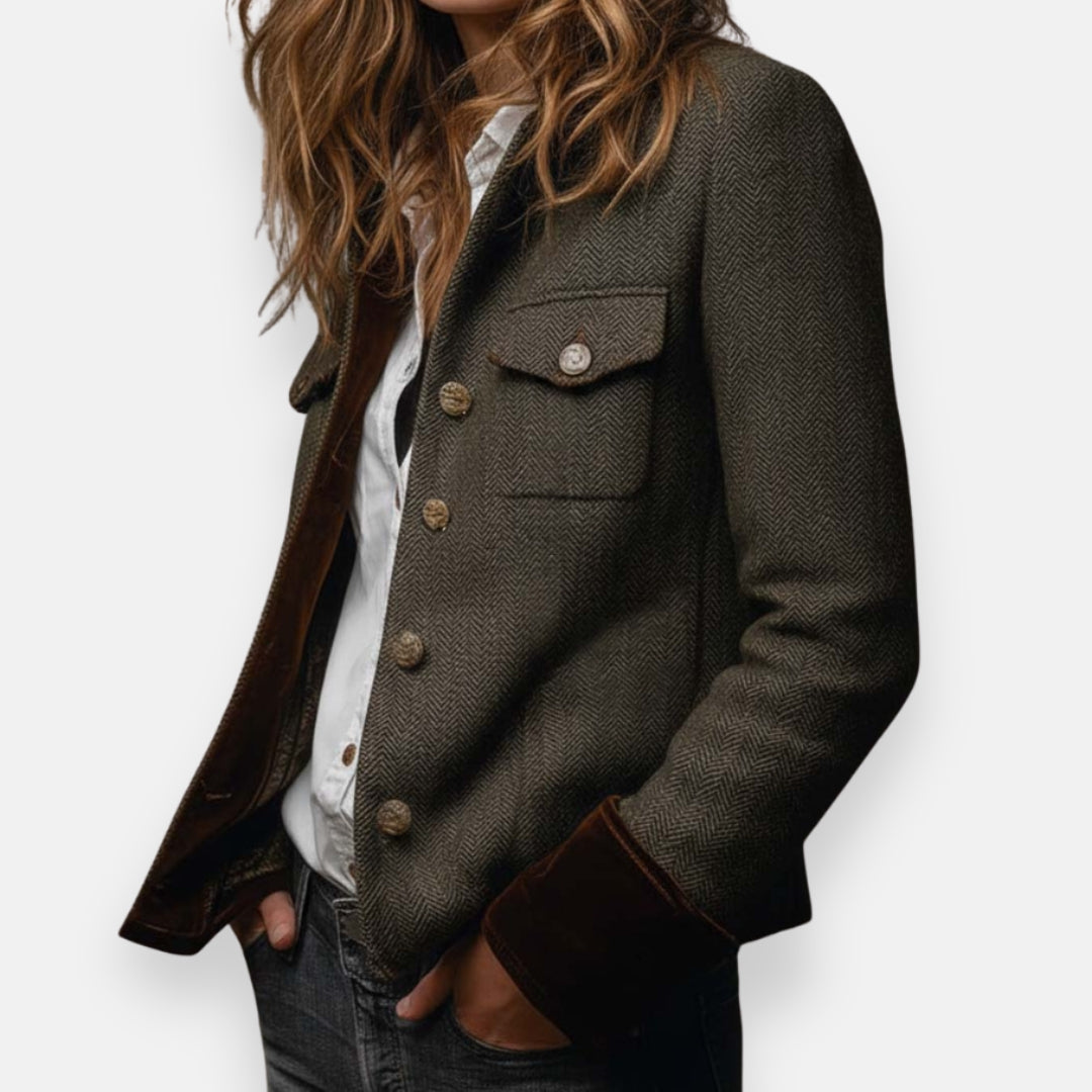 Eleanor | Women's Tweed Jacket with Velvet Trim Accents