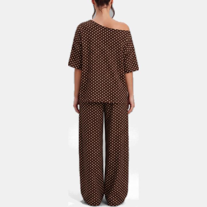 Off-Shoulder Top and Wide-Leg Trousers Women's Lounge Set