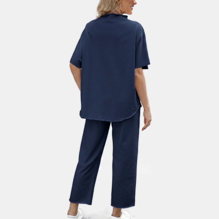 Women's Cropped Wide Leg Lounge Set with Mock Neck