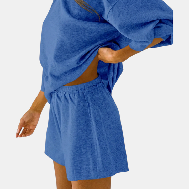 Women's Oversized Lounge Set with Drop Shoulder Top and Mini Shorts
