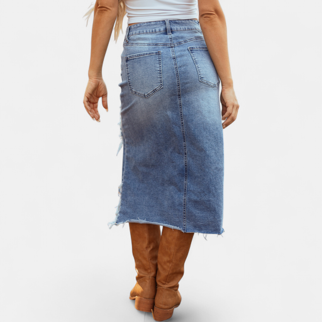 CHLOE | HIGH-WAIST DENIM MAXI SKIRT