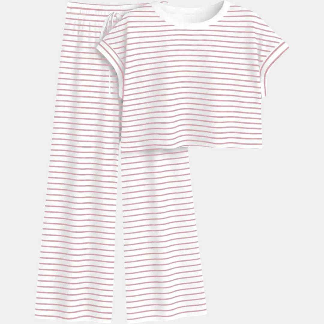 Women's Striped Pajama Set with Open Back and Crossback Design, Wide Leg