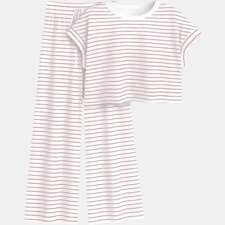 Women's Striped Pajama Set with Open Back and Crossback Design, Wide Leg