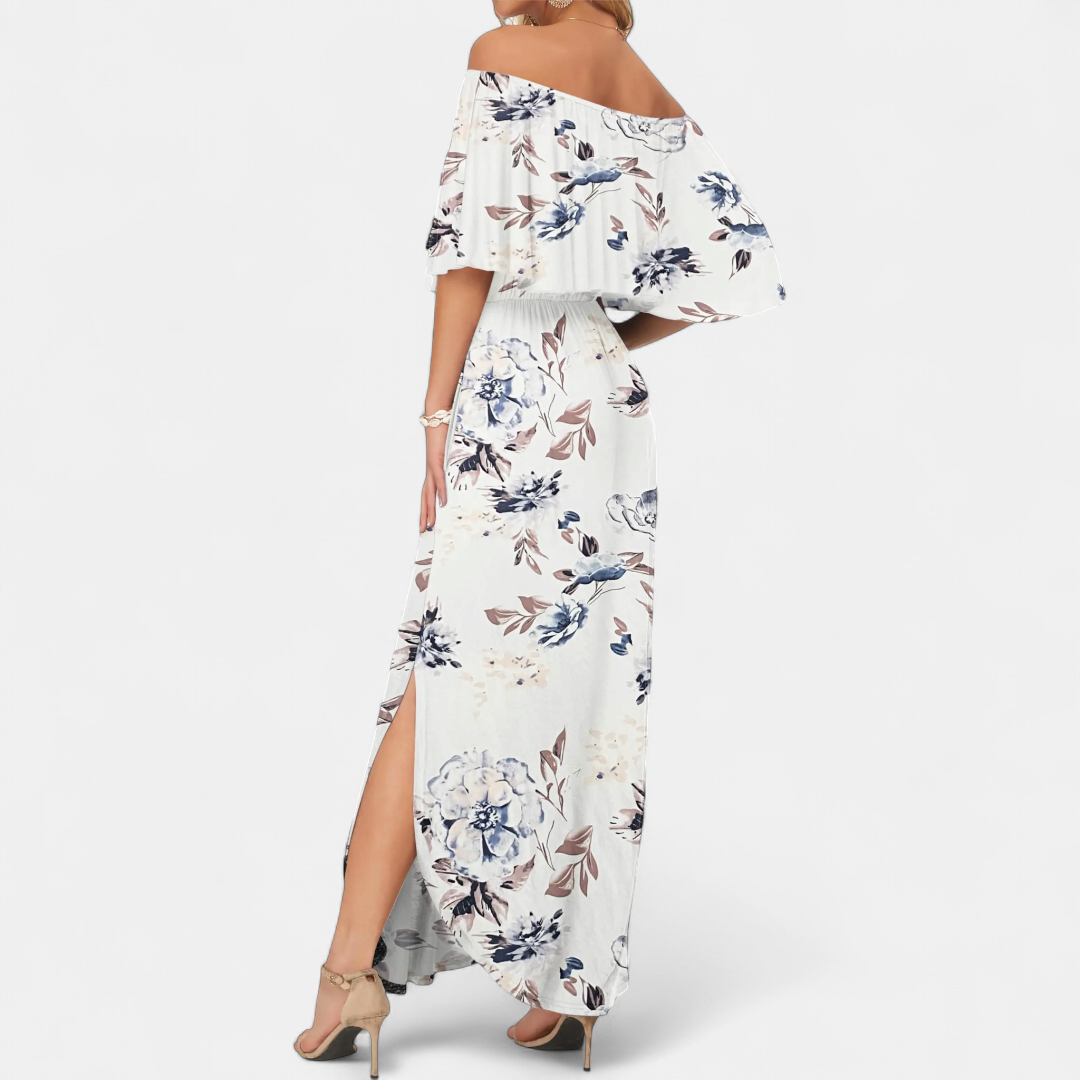 SOLÈNE™ – Off-Shoulder Maxi Dress with Print