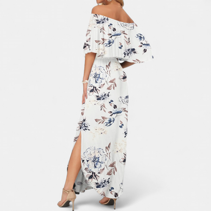 SOLÈNE™ – Off-Shoulder Maxi Dress with Print