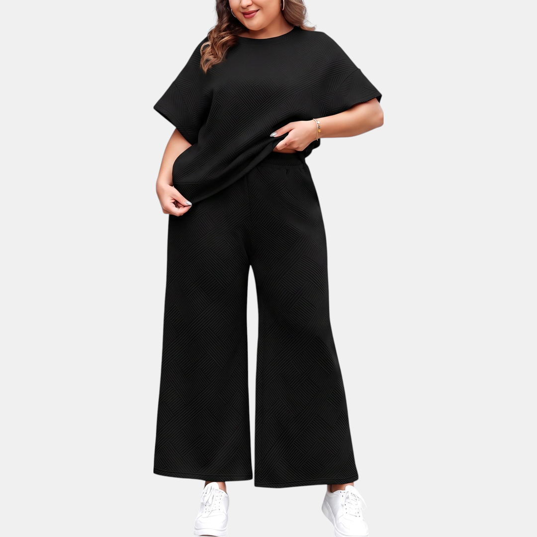 Women's Cropped Wide Leg Lounge Set with Textured Blouson Top