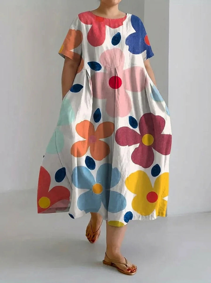 Aveline | Casual Loose Dress with Retro Botanical Floral Print