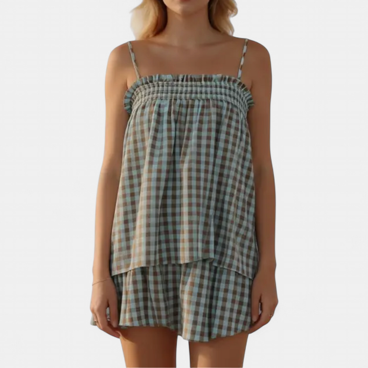 PAMMIE | Charming Gingham Smocked Cami Sleep Set