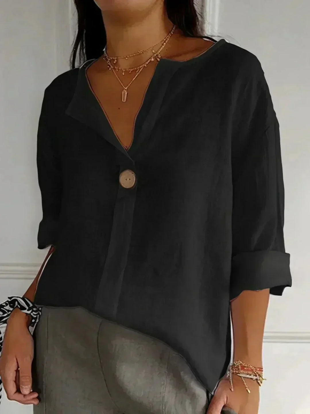 Zamma™ | Easygoing Linen V-Neck Blouse