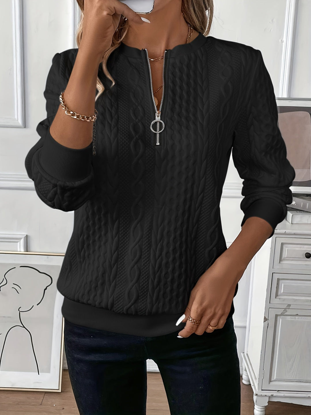 Mila | Women's Long Sleeve Zip Neck Jumper in Soft Blend Knit