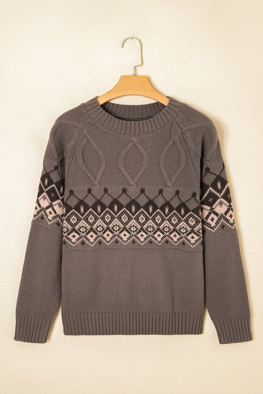 Alana | Women's Crew Neck Knit Sweater with Decorative Yoke