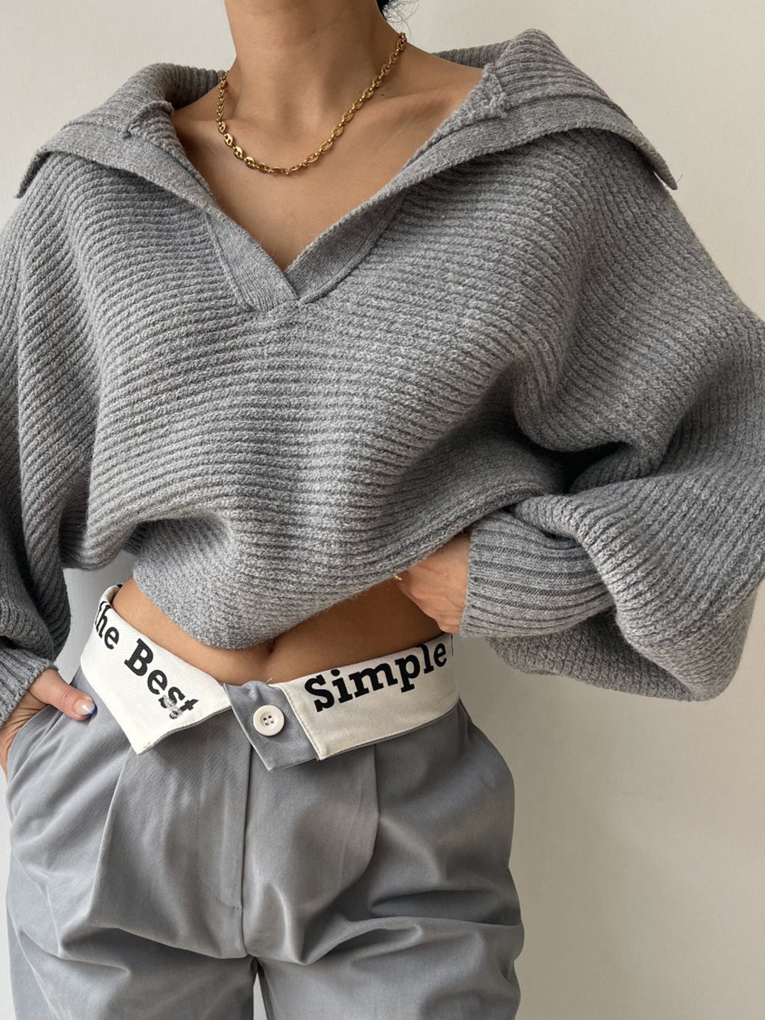 Jane | Women's Ribbed Polo Sweater with Split Collar and Wide Cuffs