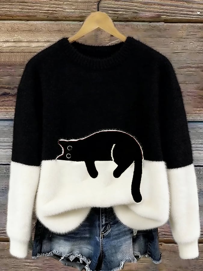 Aileen | Women's Oversized Cat Print Sweatshirt with Cozy Fleece Lining