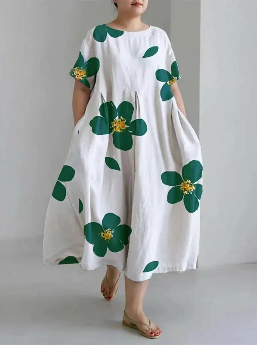 Faye | Casual Floral Skirt Dress with Round Neck for Spring and Summer