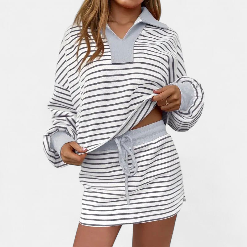 MARI | Relaxed Long Sleeve Sweatshirt and Skirt Ensemble