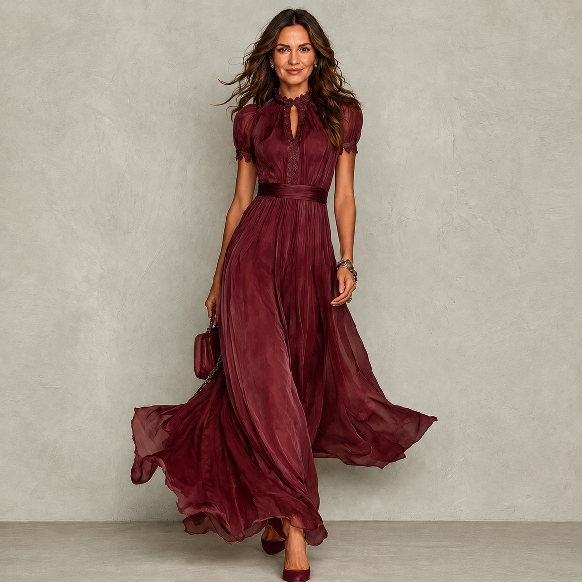 Zoey | Women's Pleated Dress with Ruffle Neckline