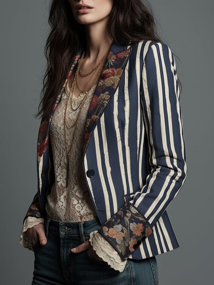 Avenorix Women's Floral Print Blazer with Structured Shoulders