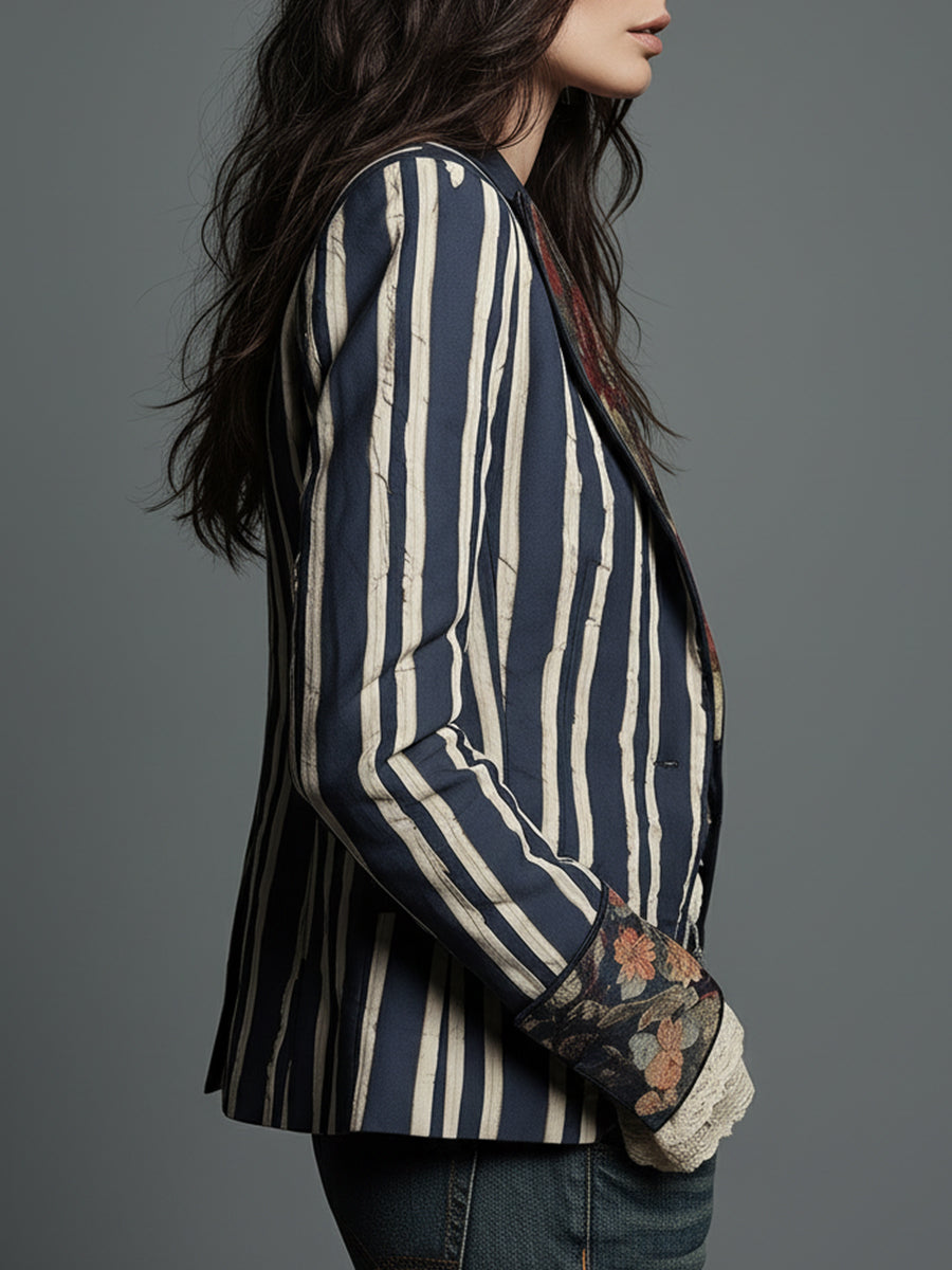 Avenorix Women's Floral Print Blazer with Structured Shoulders