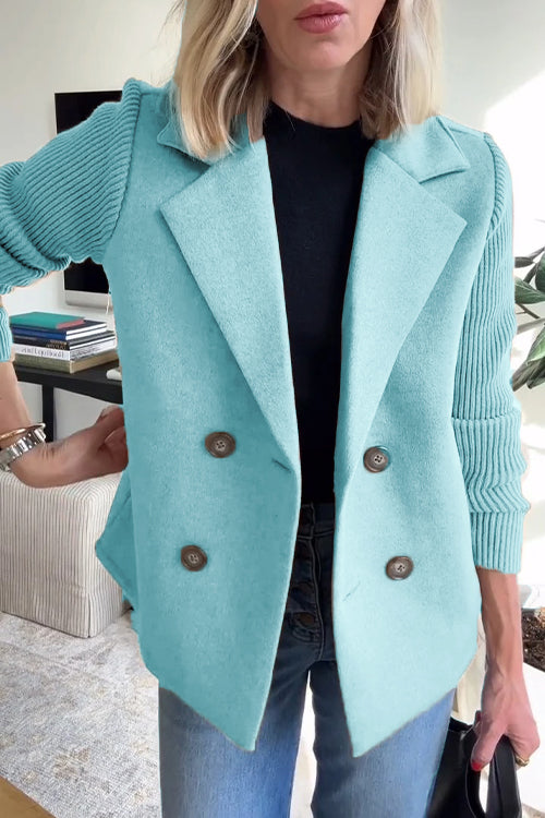 Alesia | Women's Double Breasted Blazer with Knit Spliced Sleeves