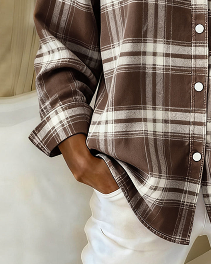 Women's Cotton Blend Checked Overshirt Jacket | Notch Lapel, Regular Fit, Buckle Detail | Stylish Smart Casual Layer for Work