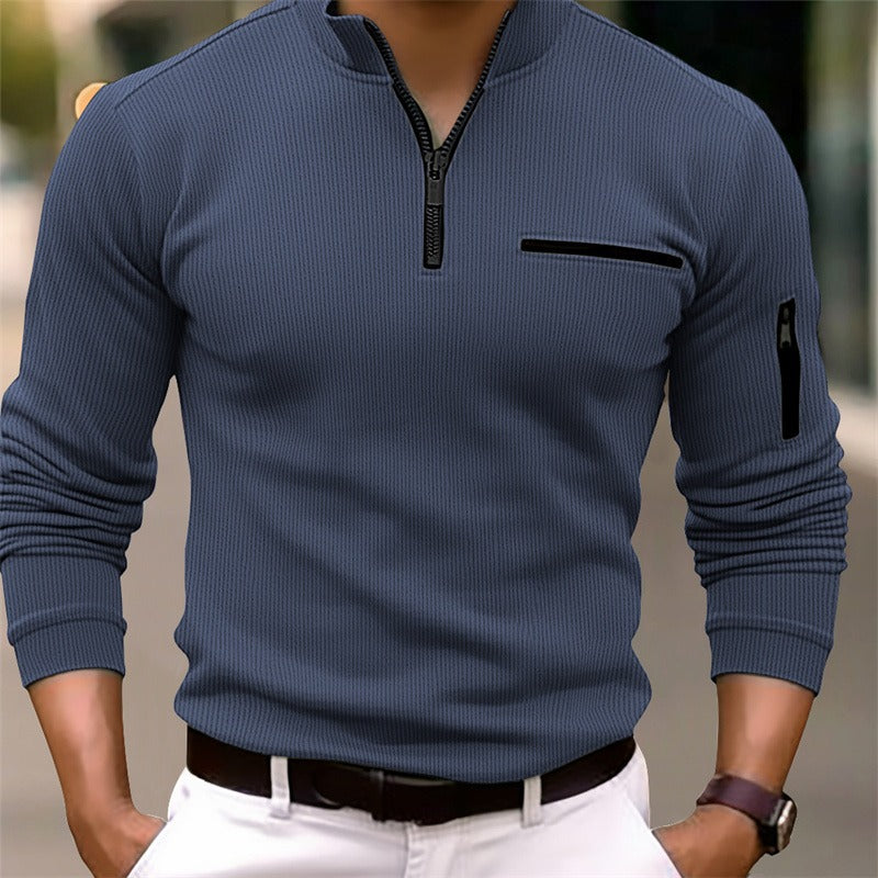 Gusteous Men's Long Sleeve Zip Polo in Soft Touch Fabric
