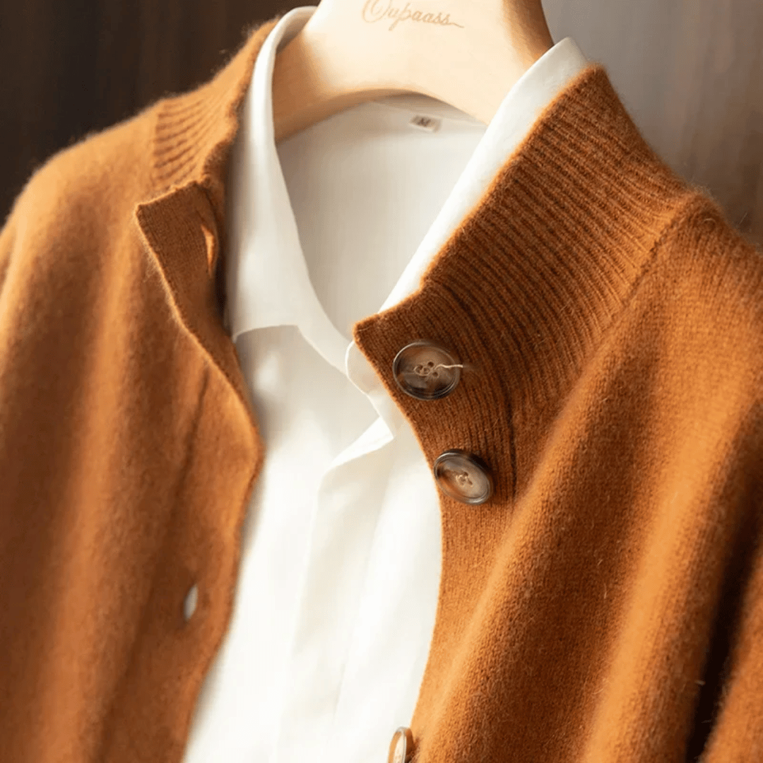 Celeste | Women's Soft Knit High Neck Cardigan with Bold Button Details