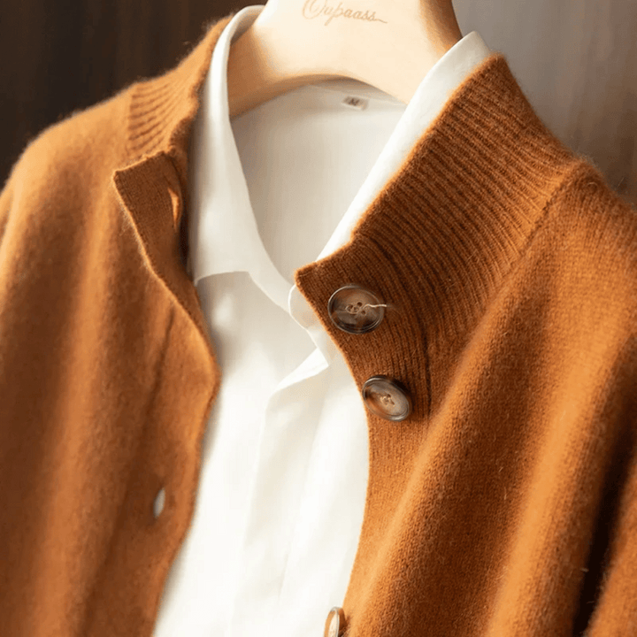 Celeste | Women's Soft Knit High Neck Cardigan with Bold Button Details