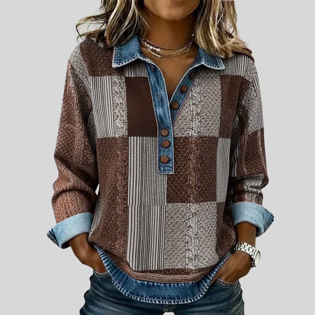 Meridell | Women's Colorblock Panel Sweatshirt Featuring Button Placket