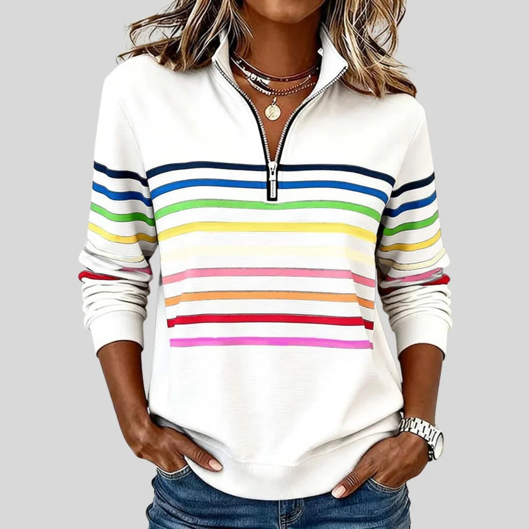 VIOLET | COLORFUL STRIPED QUARTER-ZIP SWEATSHIRT