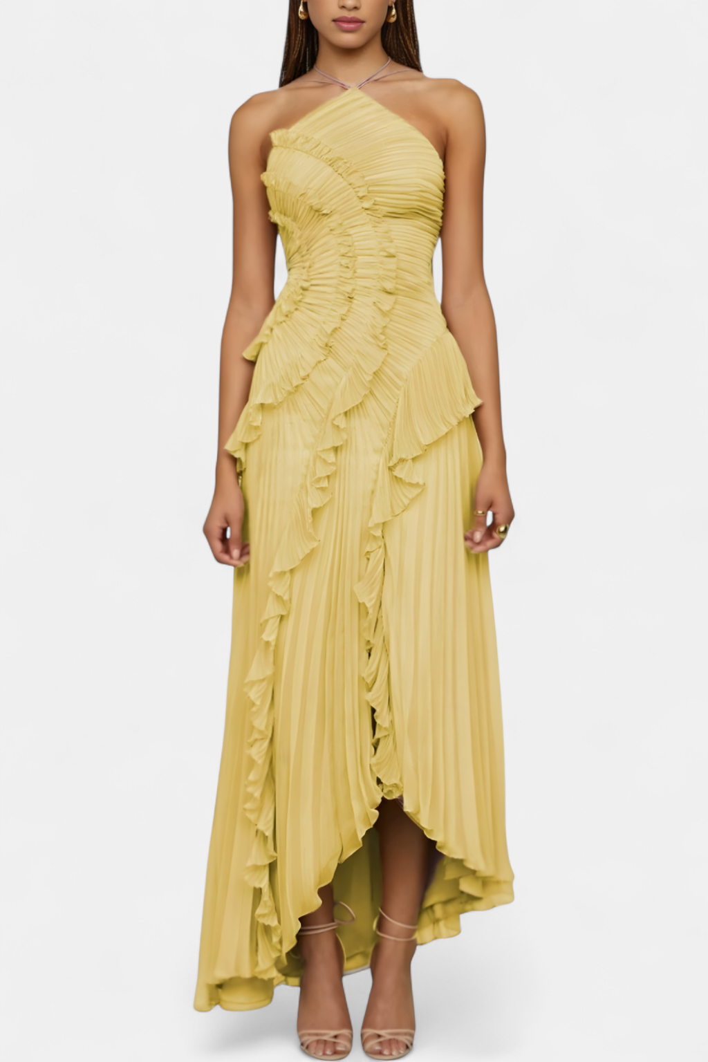 AMY | Alluring Ruffle Halter A-Line Dress