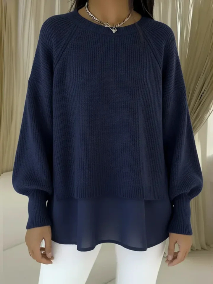 Kestlyn | Women's Ribbed Knit Sweater with Layered Woven Detail