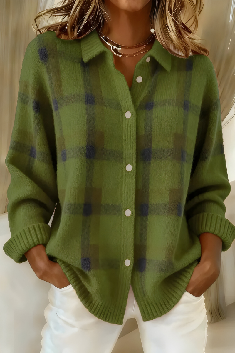 Anna - Cozy Checked Knit Cardigan