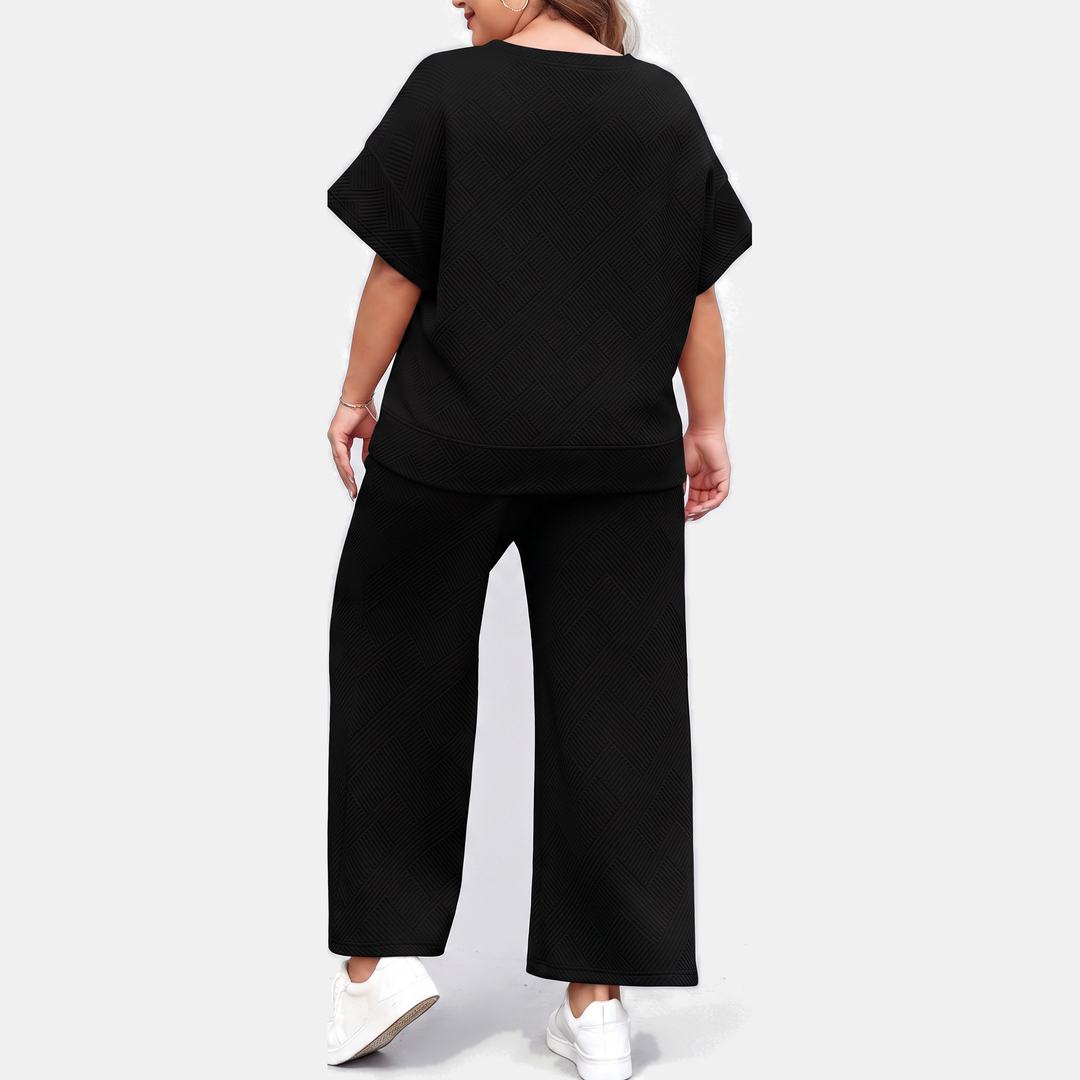 Women's Cropped Wide Leg Lounge Set with Textured Blouson Top
