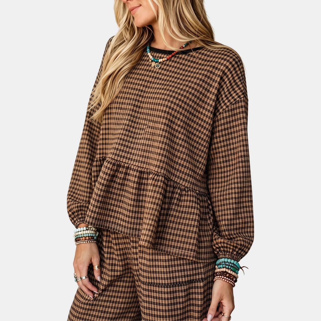 Women's Ruffle Hem Cropped Lounge Set with Wide Leg Trousers