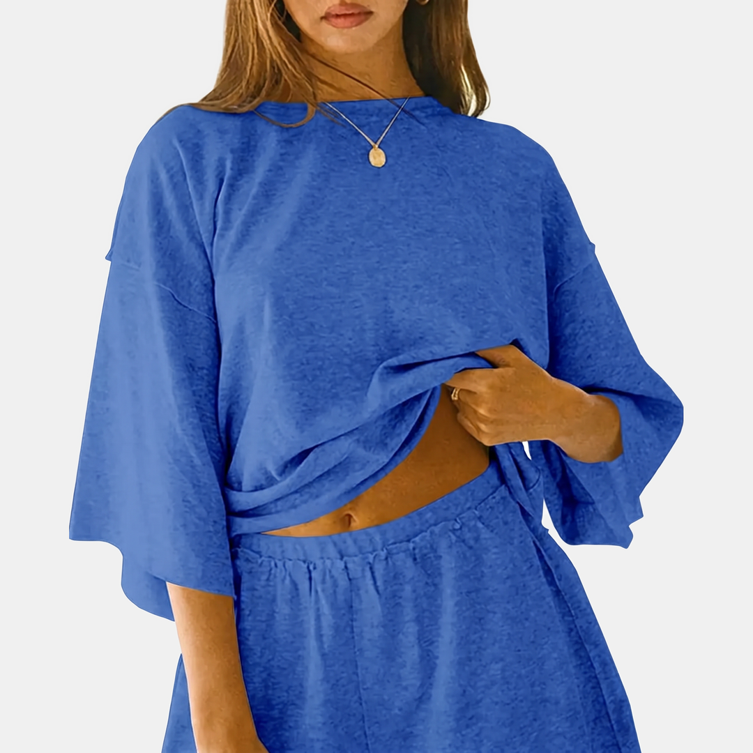 Women's Three-Quarter Sleeve Top and Shorts Lounge Set