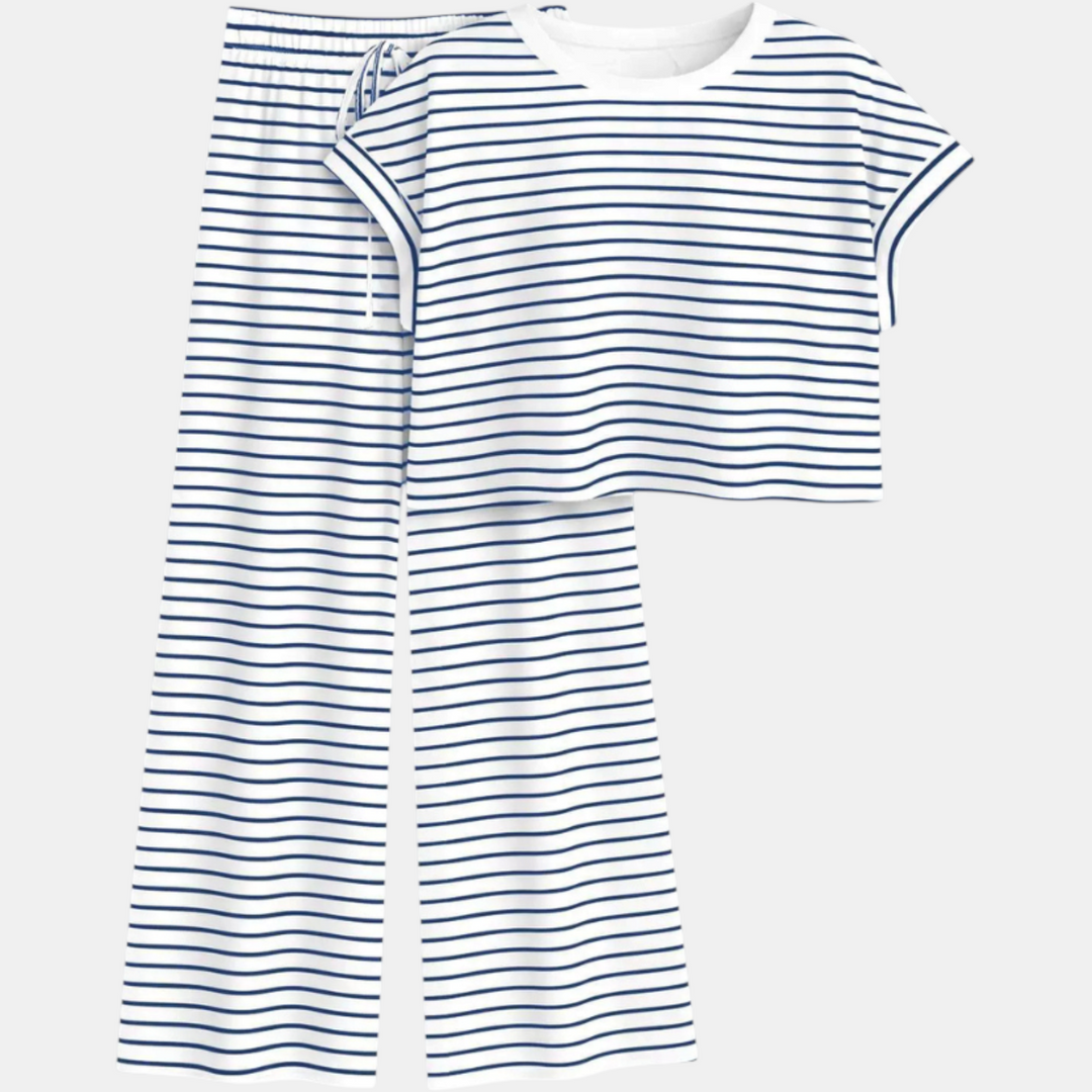 Women's Striped Pajama Set with Open Back and Crossback Design, Wide Leg