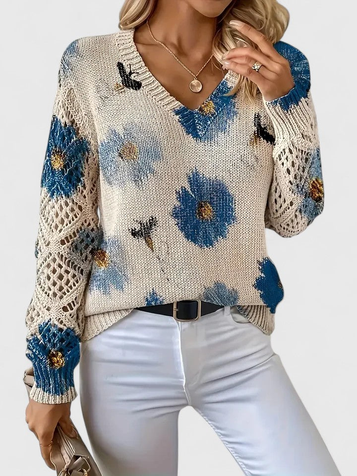 Charlie | Women's Floral Knit Sweater with Elegant V-Neck Design