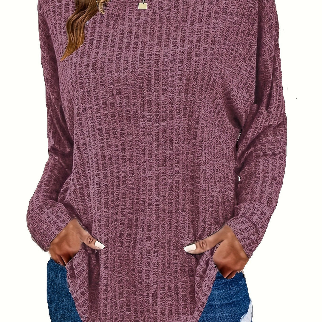 Paloma | Women's Waffle Knit Tunic Sweater with Curved Hem