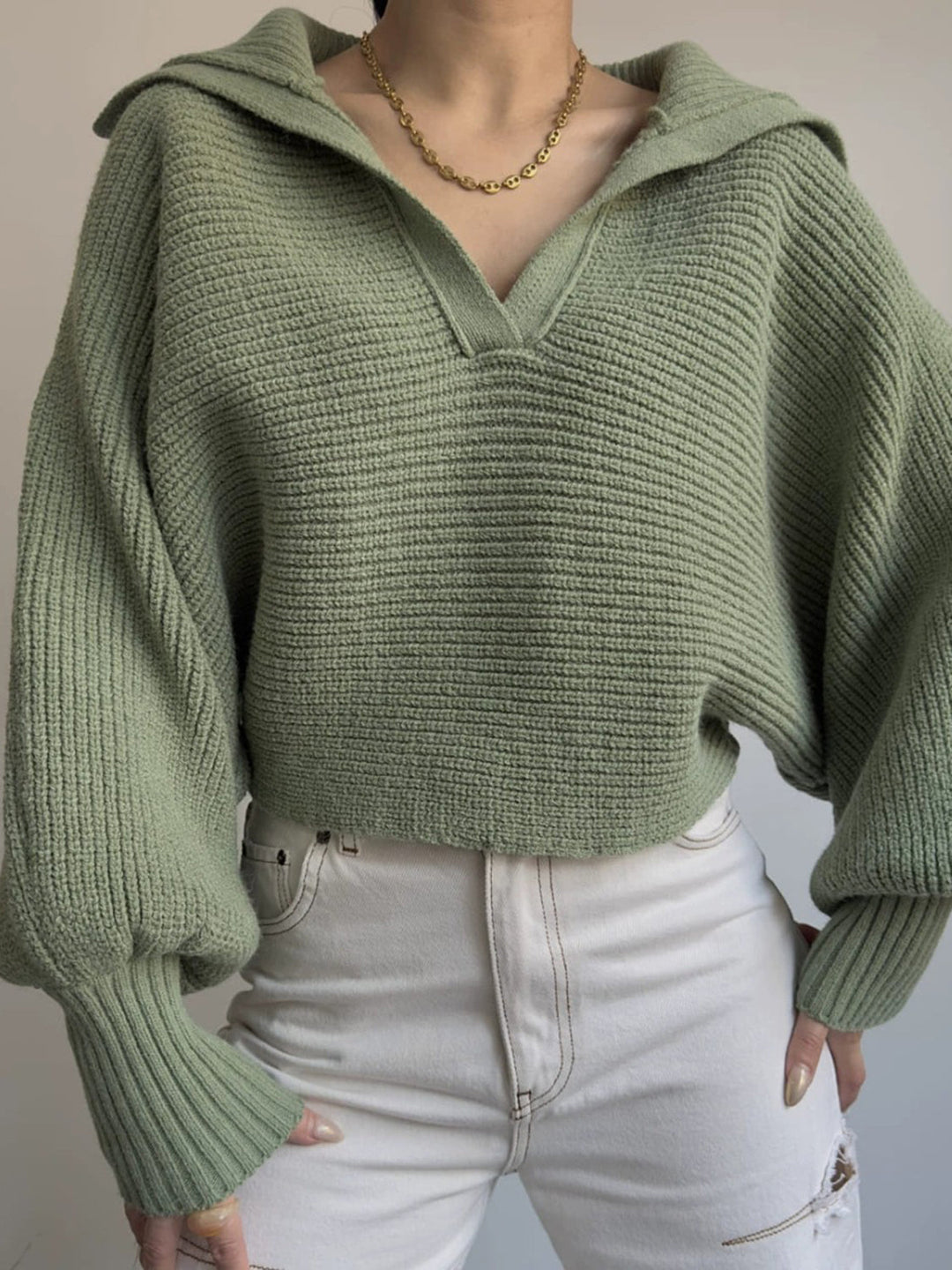 Jane | Women's Ribbed Polo Sweater with Split Collar and Wide Cuffs