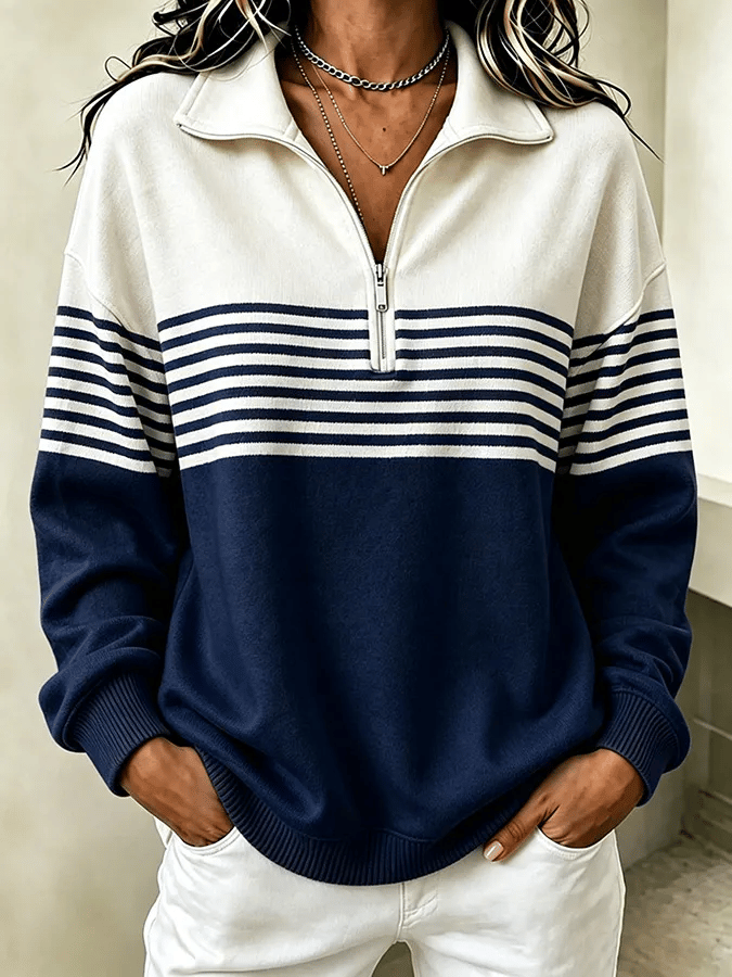 Skylah | Striped Quarter-Zip Sweater Pullover