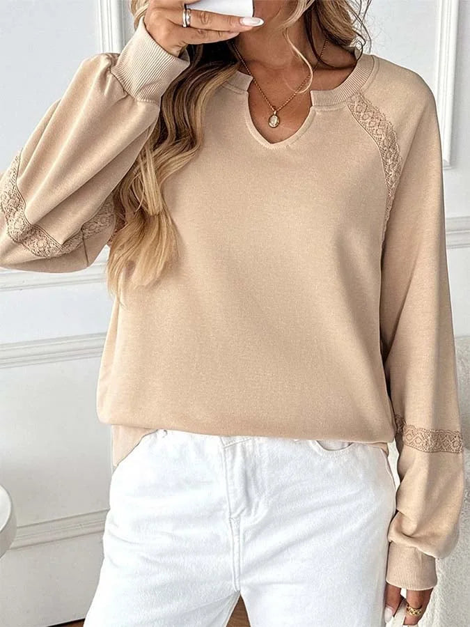 Winifred | Women's Knit Sweatshirt with Lace Trim and Balloon Sleeves