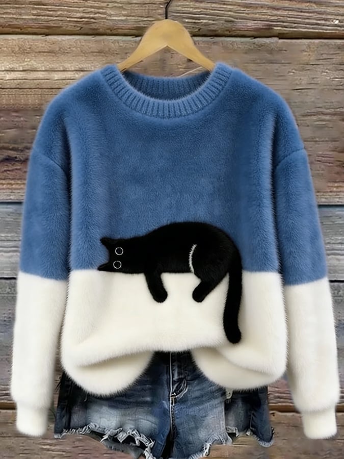 Aileen | Women's Oversized Cat Print Sweatshirt with Cozy Fleece Lining