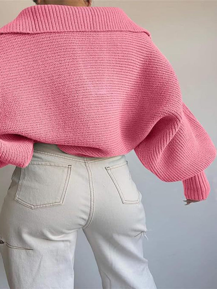 Jane | Women's Ribbed Polo Sweater with Split Collar and Wide Cuffs