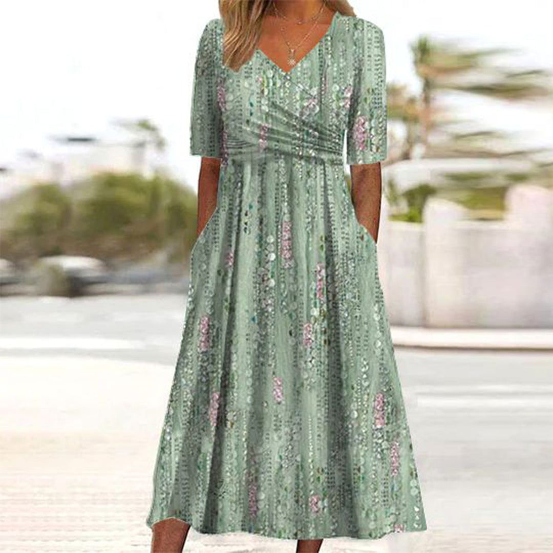 Pristine - A-Line Dress with Floral Print and High Waist