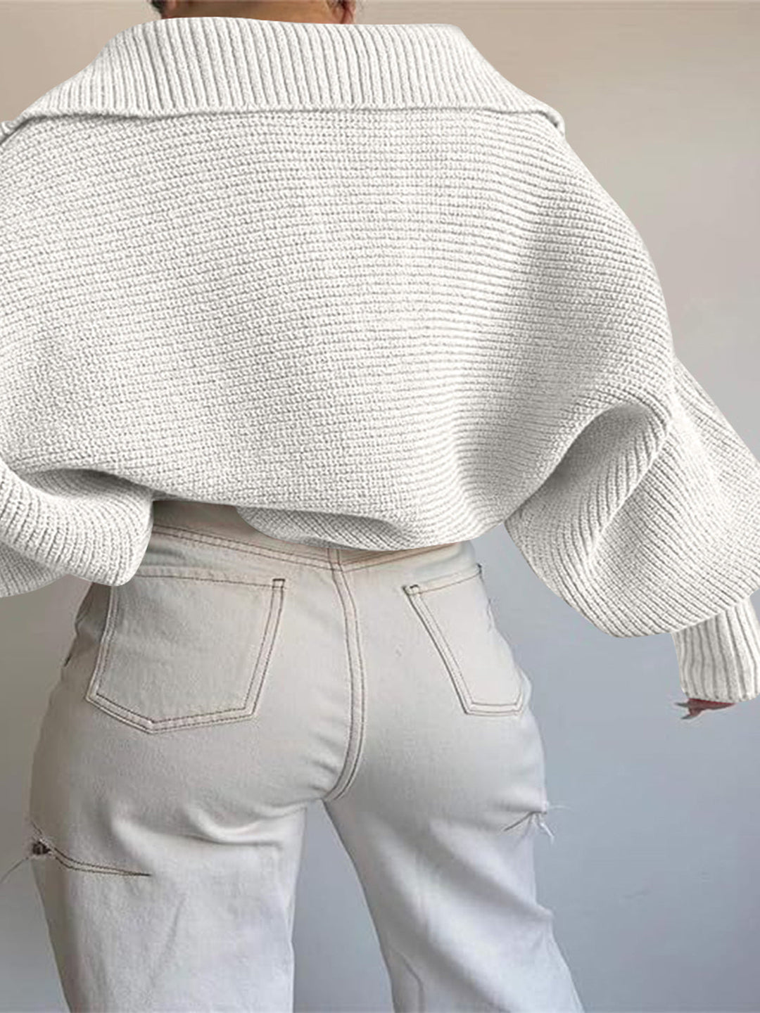 Jane | Women's Ribbed Polo Sweater with Split Collar and Wide Cuffs