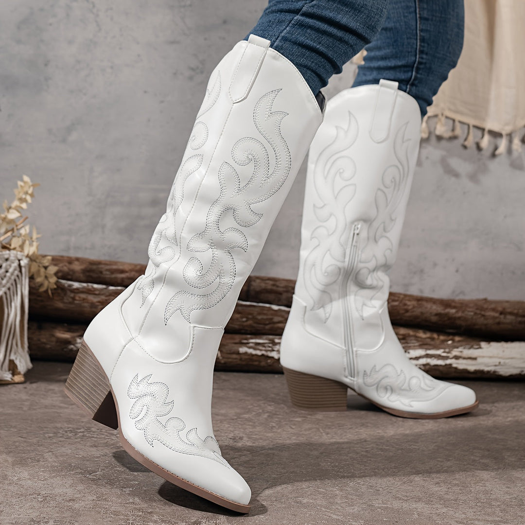 Merle | Women's Embroidered Knee-High Western Boots with Block Heel