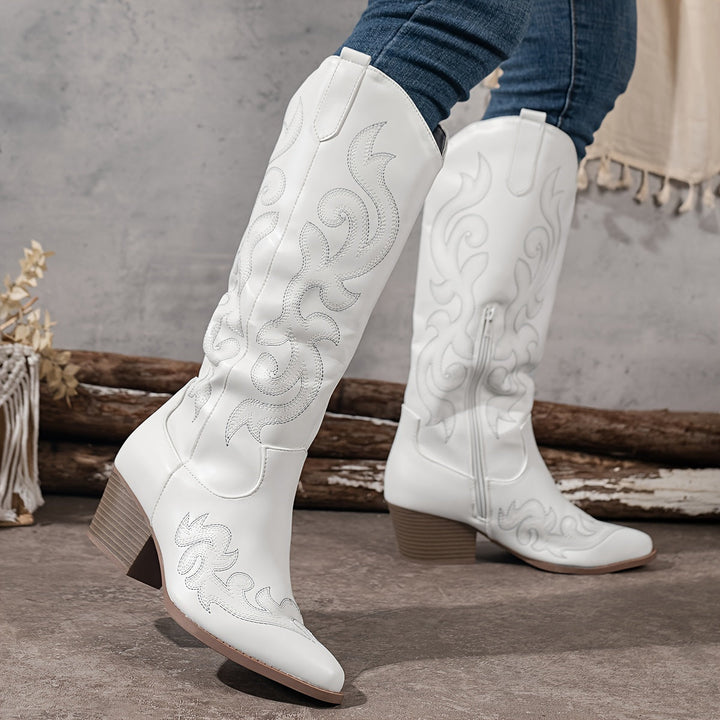 Merle | Women's Embroidered Knee-High Western Boots with Block Heel