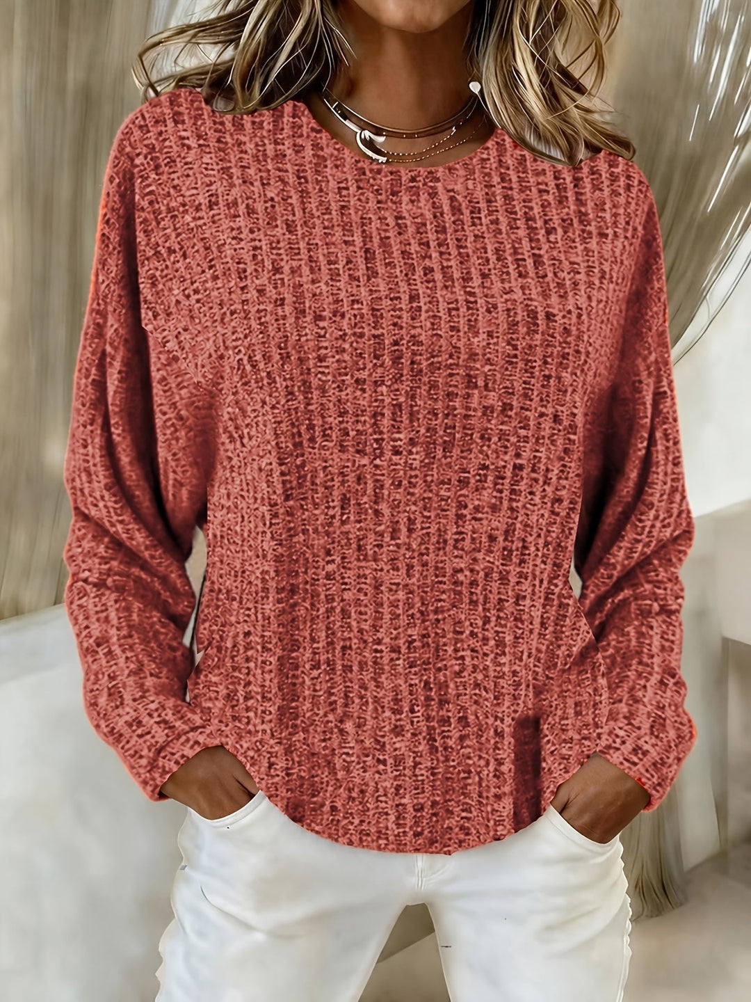 Paloma | Women's Waffle Knit Tunic Sweater with Curved Hem