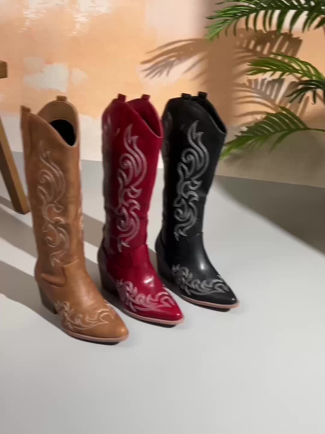 Merle | Women's Embroidered Knee-High Western Boots with Block Heel